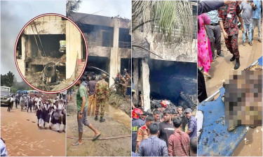 ‘প্লেনের নাক’ ঢুকেছে সিঁড়িতে, দুই পাখায় পুড়েছে শিশুদের দুই ক্লাসরুম