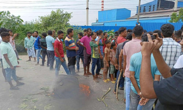 রূপগঞ্জে শ্রমিকদের মহাসড়ক অবরোধ, অগ্নিসংযোগ