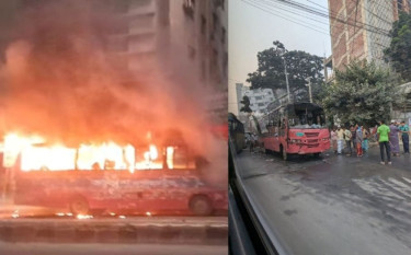 রাজধানীতে দুই বাসে আগুন